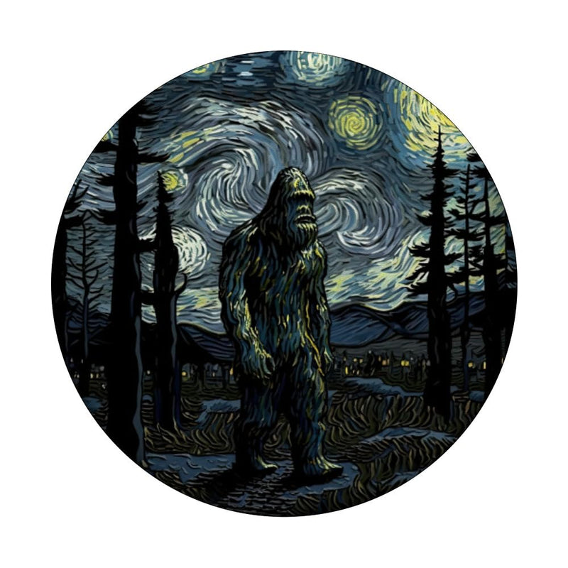 [Australia - AusPower] - Bigfoot Starry Night Sasquatch Van Gogh Sky Painting Art PopSockets Swappable PopGrip Black 