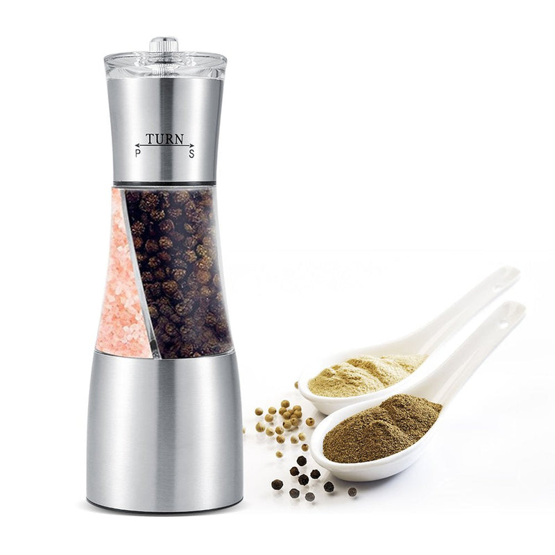 [Australia - AusPower] - 2 in 1 Stainless Steel Manual Dual Salt & Pepper Grinder Spices Mill Grinder Shaker with Adjustable Coarseness Kitchen Cooking Tools 