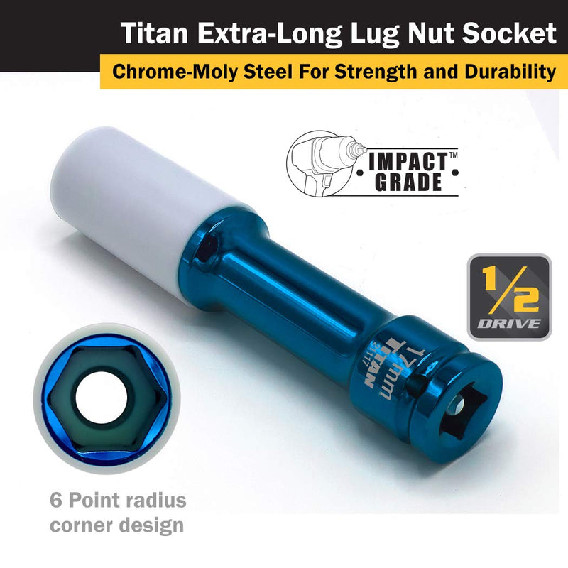 [Australia - AusPower] - Titan 21117 1/2-Inch Drive x 17mm Non-marring Impact Extra-Long Lug Nut Socket XL 17mm 