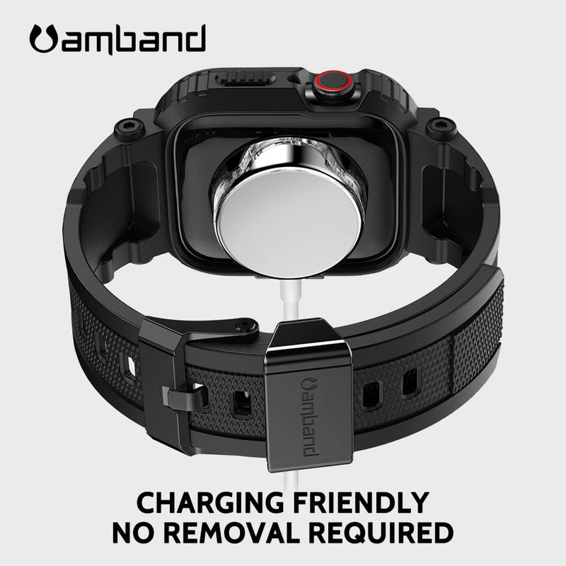 [Australia - AusPower] - amBand Bands Compatible with Apple Watch 7 45mm, M1 Sport Series Rugged Case with TPU Strap Military Protective Tough Cover Bumper for iWatch 6/SE/5/4/3/2 44mm 42mm Men Black 42/44/45mm 