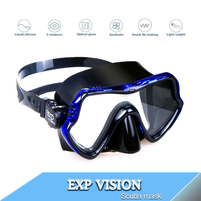 [Australia - AusPower] - EXP VISION Snorkel Diving Mask, Professional Snorkeling Mask Gear, Ultra Clear Lens with Wide View Tempered Glass Goggles,Anti Leakage Scuba Mask, Silicone Swimming Goggles Mask for Adults, 3 Color a-blue 