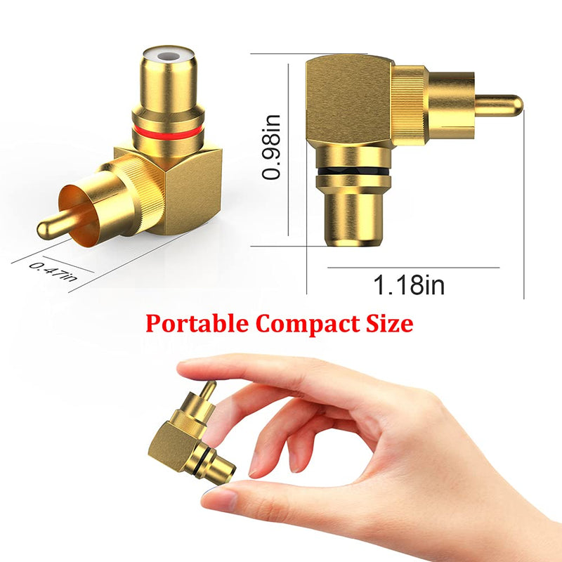 [Australia - AusPower] - Warmstor RCA Right Angle Adapter, Gold-Plated 8-Pack 90 Degree Metal RCA Male to RCA Female Connector Adapter (4 Black + 4 Red) 