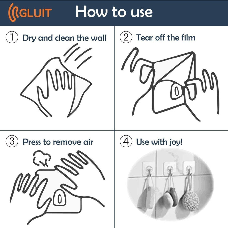 [Australia - AusPower] - GLUIT Adhesive Hooks for Hanging Heavy Duty Wall Hooks 22 lbs Self Adhesive Sticky Hooks Waterproof Transparent Hooks for Keys Bathroom Shower Outdoor Kitchen Door Home Improvement Sticky Hook 12 Pack 12 Medium Hooks 