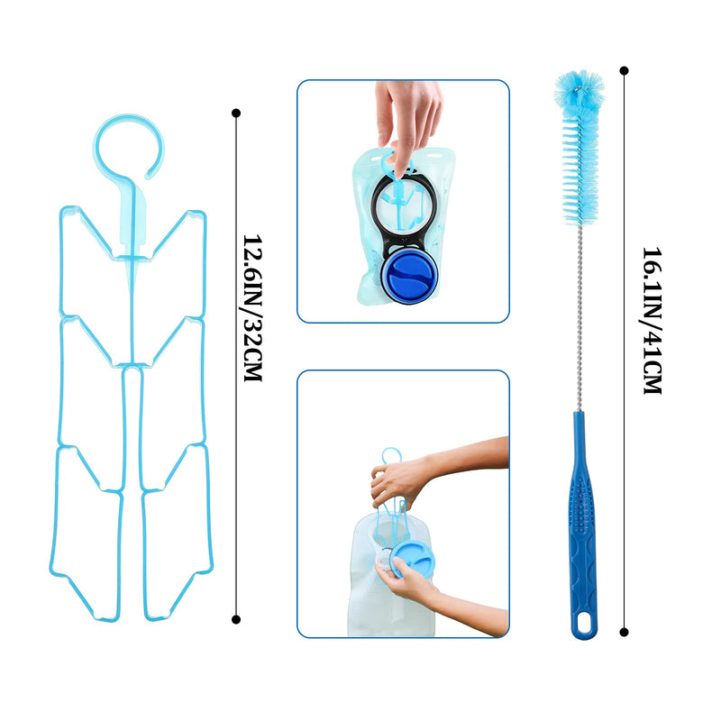 [Australia - AusPower] - 2 Packs Hydration Bladder Cleaning Kit, 8 in 1 Water Bladder Cleaning Brush Kit Includes Flexible Long Bladder Brush for Hose Small Bite Valve Brush Big Brush Drying Collapsible for Bladder Blue 