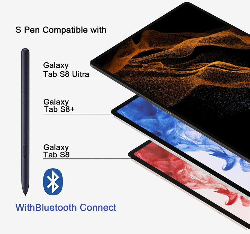 [Australia - AusPower] - Galaxy Tab S8 Stylus Pen (with Bluetooth) Replacement for Samsung Galaxy Tab S8, Tab S8+, Tab S8 Ultra Touch Stylus S Pen + Tips/Nibs (Black) Black 
