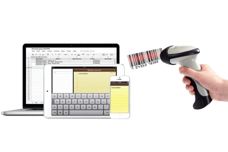 [Australia - AusPower] - TEEMI Bluetooth Barcode Scanner with Optional Stand, 1d Laser Handheld Automatic Bar Code Reader for iPhone iPad Android Tablet PC, Mac OS X, Android, Windows 10 and iOS 14 (No Stand) No stand 