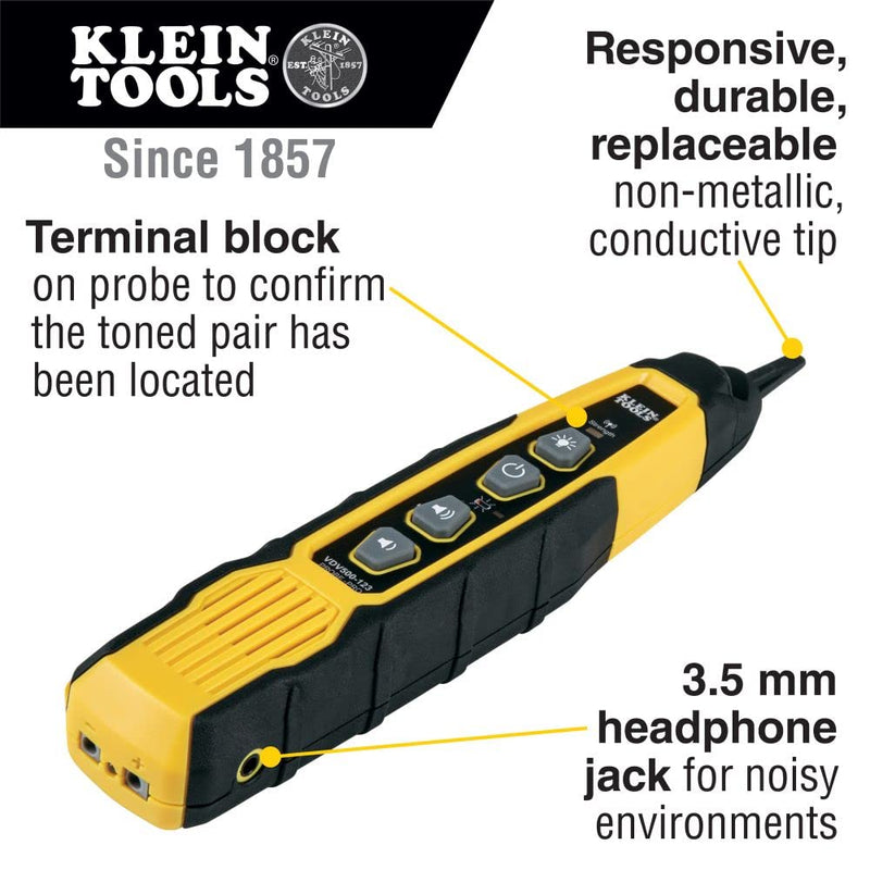 [Australia - AusPower] - Klein Tools VDV500-123 Cable Tracer Probe-Pro Tracing Probe with Replaceable Non-Metallic, Conductive Tip and a Light for Use in Dark Spaces 
