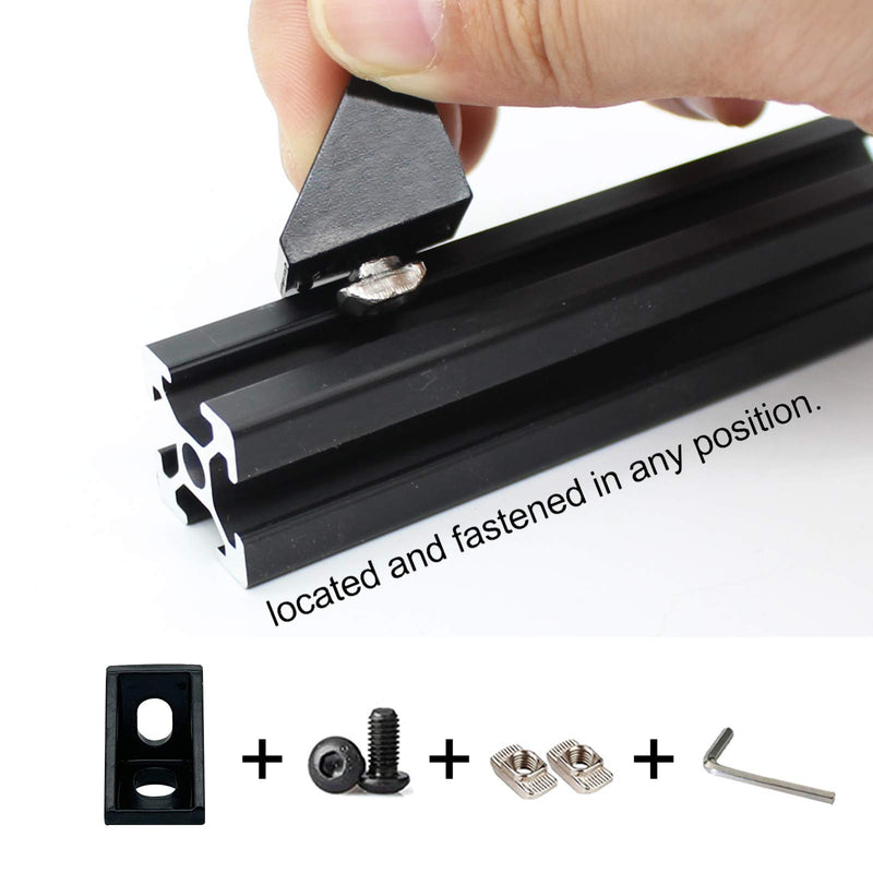 [Australia - AusPower] - 20Sets Black 2020 1720 Series Aluminum Profile Connector Set, 20pcs Corner Bracket, 40pcs T Nuts and Hex Screw Bolt for Slot 6mm 20S Aluminum Extrusion Profile Rail Accessories 