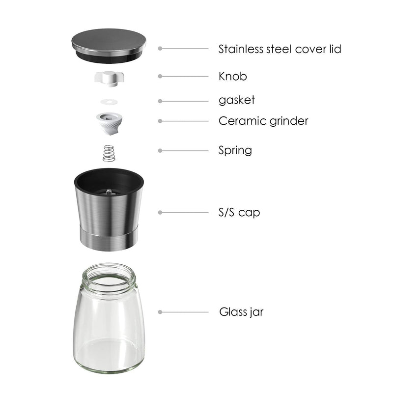 [Australia - AusPower] - Salt and Pepper Grinder Set - Adjustable Stainless Steel Spice Ceramic Grinders Mill Shaker for Kitchen Table - Stainless Steel color Stainless steel grinders 