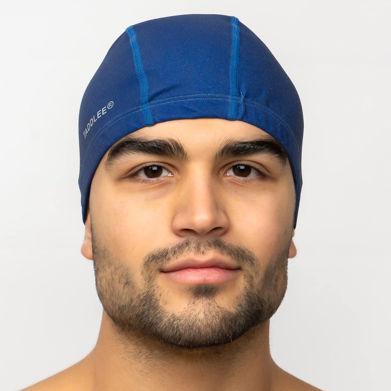 [Australia - AusPower] - Taddlee Men Swimming Cap Silicone Swimmers Caps Swim Hat PU Fabric Pool Waterproof Adult Large Size Outdoor Swim Accessories Blue 
