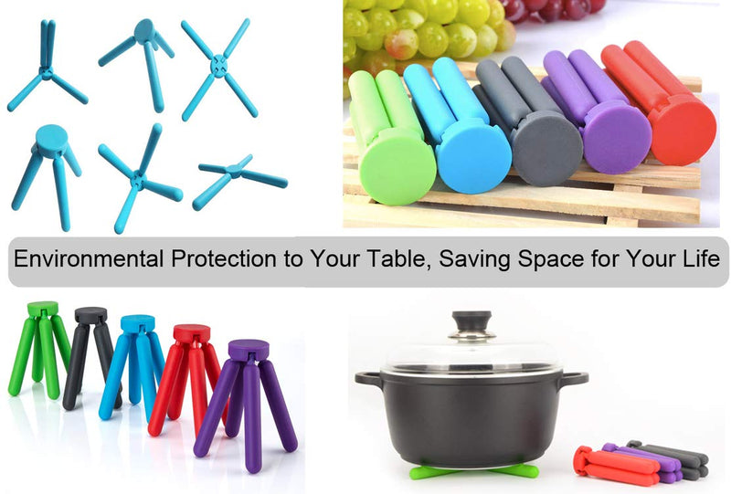 [Australia - AusPower] - Foldable Trivets (5pack), KSENDALO Eco Collapsible Trivet Set, Silicone Pot Trivet Holder Save Much Space for Kitchen Home, Multi-Color Red, Green,purple, Blue, Gray 