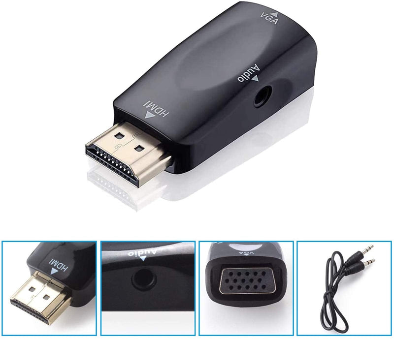 [Australia - AusPower] - HDMI to VGA Adapter Converter with 3.5mm Audio Jack Cable,4K HDMI to VGA Converter Male to Female Gold-Plated Connector for Laptop,PC, Desktop,Monitor, Projector,HDTV,DVD HDTOVGA3.5 