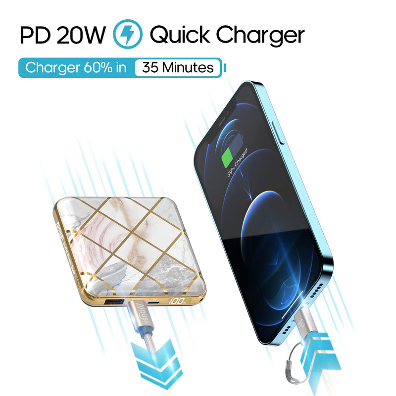 [Australia - AusPower] - Aipusi Portable Charger Small Power Bank,PD20W 10000mAh Huge Capacity Slim External Battery Pack,22.5W QC4.0 Fast Charging USB C LED Display Power Banks,Compatible with iPhone, Samsung Galaxy and More Marble 