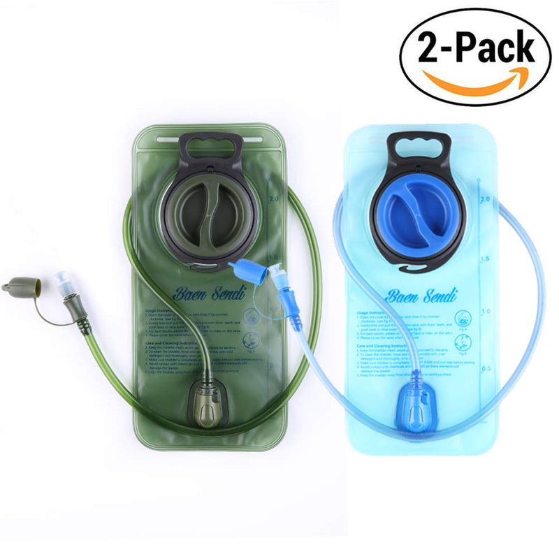 [Australia - AusPower] - Baen Sendi Hydration Bladder 2 Liter/70 oz - Pack of 2(1 Piece Blue+1 Piece ArmyGreen) - BPA Free Hydration Pack Replacement(2 Pack) 