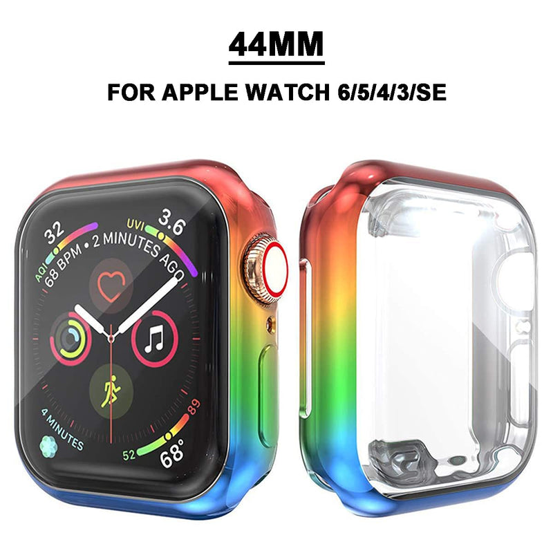 [Australia - AusPower] - Rainbow Gay Pride Case for Apple Watch Series 6 44mm Men,LGBTQ iWatch 44 mm Face Cover Bumper Iridescent Screen Protector, Smartwatch Accessories Series6/5/SE Round Defense Edge Stuff Coming Out Gifts 