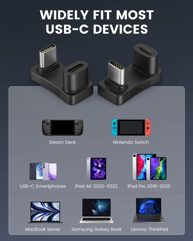 [Australia - AusPower] - MoKo 180 Degree Angle USB C Adapter 2 Pack, U Shape USB-C to USB-C Converter Connector with PD 100W Fast Charging 4K Video, USB C Angled Extension Adapter for Steam Deck, Switch, Laptop, Tablet, Phone C to C Plastic Black 