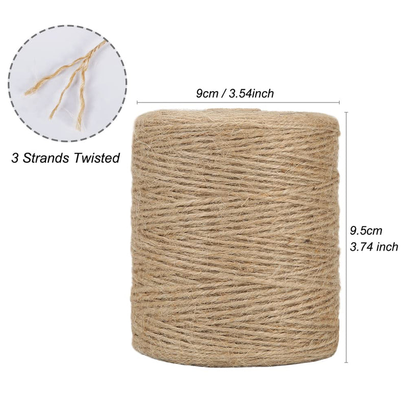 [Australia - AusPower] - Tenn Well Natural Jute Twine, 3Ply 984Feet Arts and Crafts Jute Rope Industrial Packing Materials Packing String for Gifts, DIY Crafts, Decoration, Bundling, Gardening and Recycling Original Version 