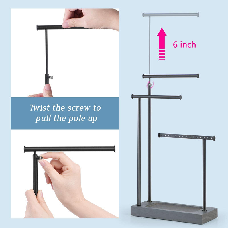[Australia - AusPower] - SRIWATANA Jewelry Organizer Display Extra Tall Necklace Holder 3 Tier Jewelry Tree Stand (Weathered Grey & Black) weathered grey 