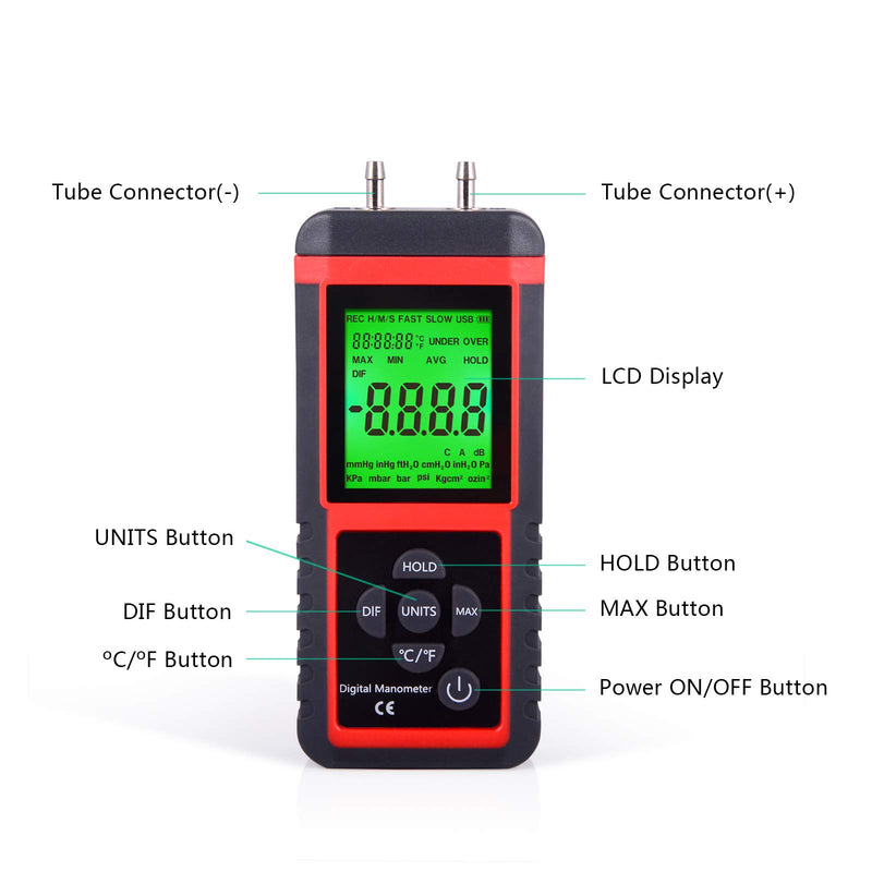 [Australia - AusPower] - EHDIS Manometer Gas Pressure Tester Digital Air Pressure Meter Differential Pressure Gauge HVAC Gas Pressure Tester 