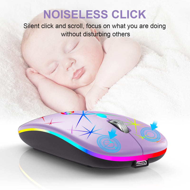 [Australia - AusPower] - Wireless Mouse, 2.4G Portable Optical Quiet RGB Mouse with USB Receiver and Type C Adapter, 3 Adjustable DPI Levels, Wireless Computer Mouse for Laptop, Computer, PC, MacBook, Desktop Purple 