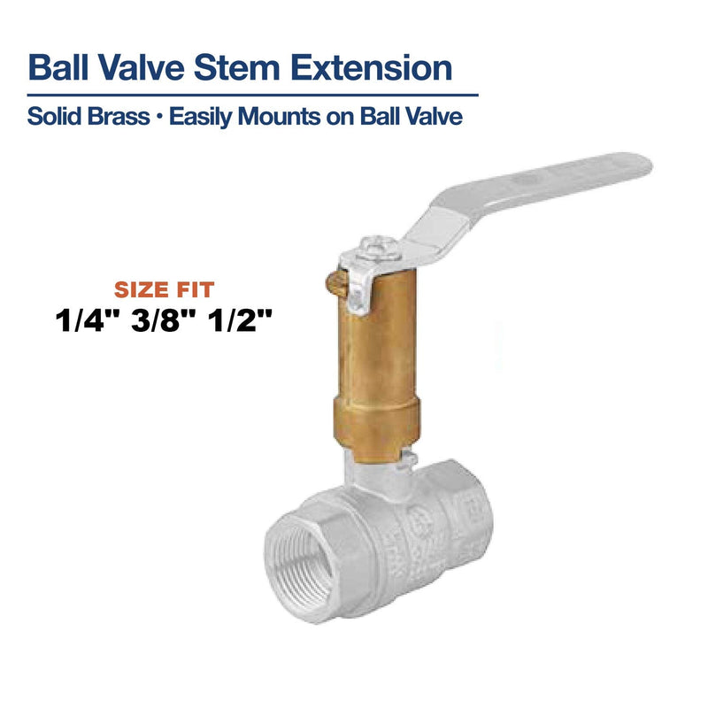[Australia - AusPower] - Midline Valve 3UVGZ Ball Valve Stem Extension for 1/4 in, 3/8 in. and 1/2 in. for Water Shutoff in Hard to Reach Applications, Brass 1/4 in. 