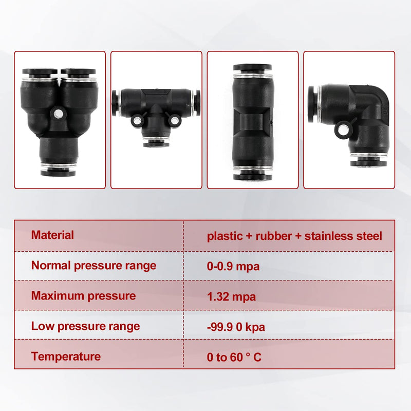 [Australia - AusPower] - ALAVENTE 80 Pcs 1/4” Push to Connect Air Fittings 6mm Pneumatic Fittings Kit Air Line Quick Fittings, Inlcude 20 Spliters + 20 Elbows + 20 Tee + 20 Straight Tubes 