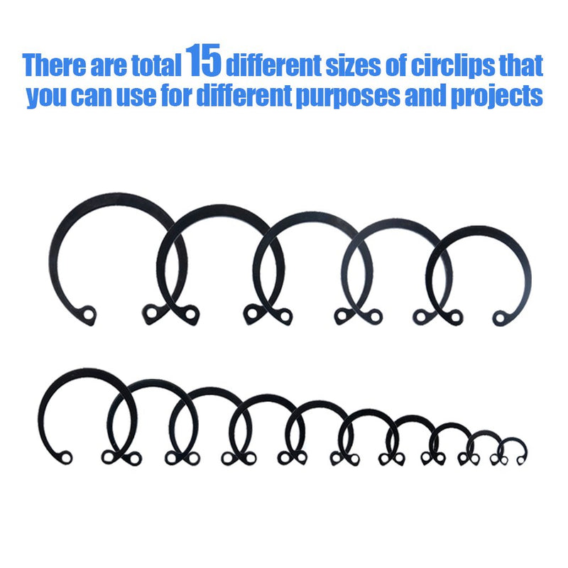 [Australia - AusPower] - Glarks 150-Pieces 15 Size Metric Alloy Steel Internal Circlips Snap Retaining Ring Assortment Kit 