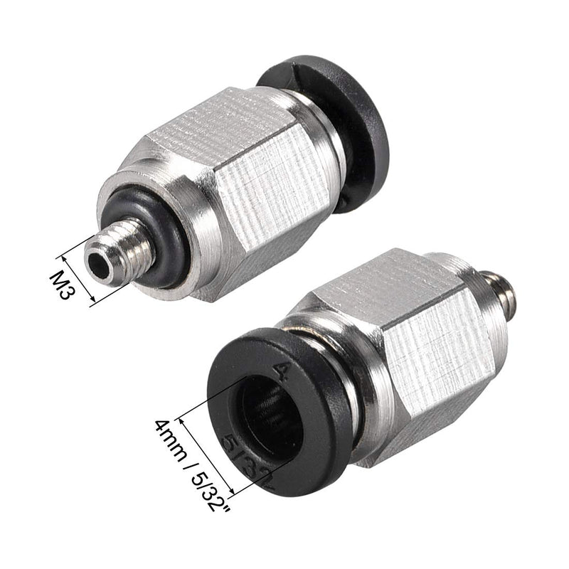 [Australia - AusPower] - uxcell Straight Pneumatic Push to Quick Connect Fittings M3 Male X 4mm Tube OD Silver Tone 2pcs 