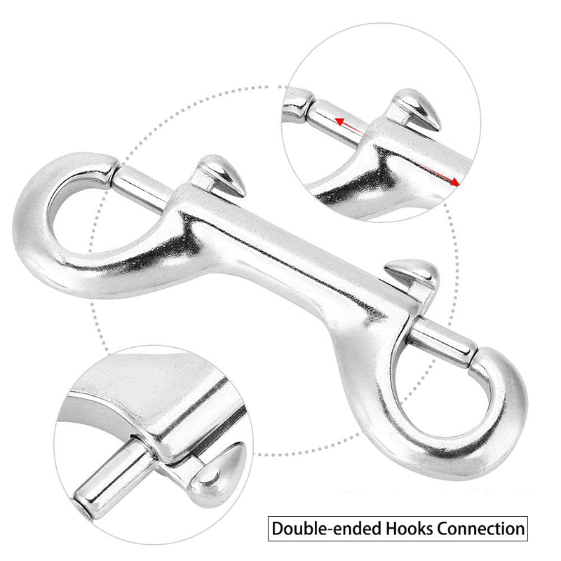 [Australia - AusPower] - Double Ended Bolt Snap Hook 2-Pack 3-1/2 inch 316 Stainless Steel Diving Clips Heavy Duty Marin Grade Double End Trigger Snaps Metal Clips for Dog Leash, Key Chain, Horse Tack, Pet Feed Buckets 90mm 