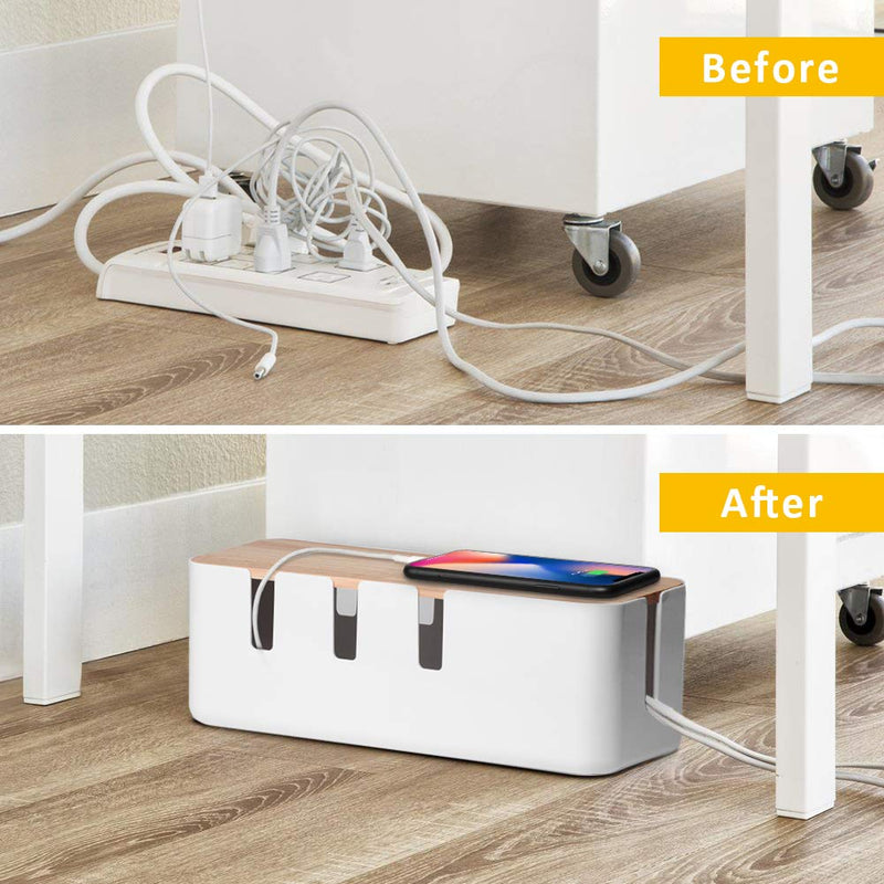 [Australia - AusPower] - Cable Management Box by Baskiss, 12x5x4.5 inches, Wood Lid, Cord Organizer for Desk TV Computer USB Hub System to Cover and Hide & Power Strips & Cords 