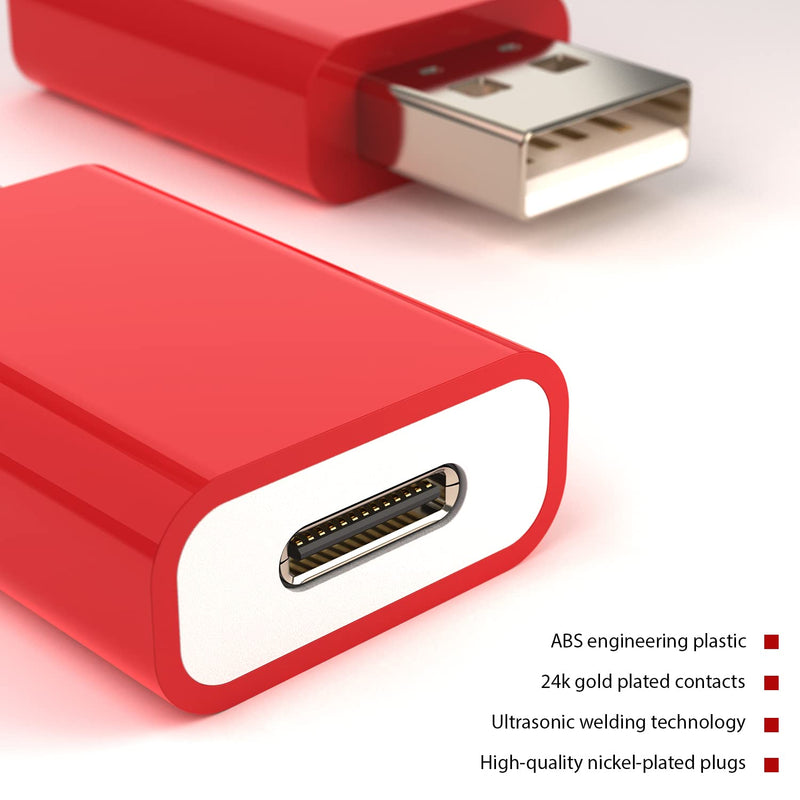[Australia - AusPower] - USB Male to USB-C Female Adapter Pack-2,USB Type C to Type-A Charger Cable Converter for Apple Watch Series 7,MagSafe Charger,iPhone 11 12 13 Pro Max,AirPods/iPad Air,Samsung Galaxy Note,Pixel 6 5,Red 2 Count Red 