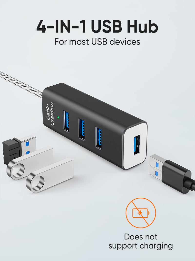 [Australia - AusPower] - CableCreation 4-Port USB 3.0 Hub with 4.9 Feet Extension Long Cable, 5Gbps Data Rate for MacBook Pro, iMac, PC, Laptop, USB Flash Drives, Surface Pro, XPS, Aluminum Black, 1.5M 4-Port USB +4.9ft 