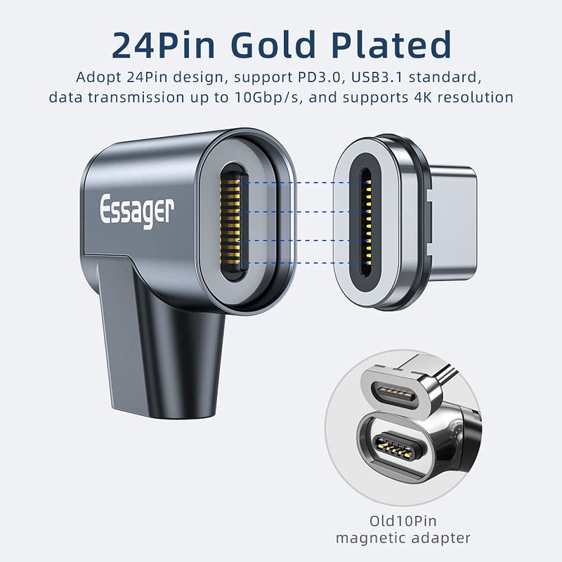 [Australia - AusPower] - USB C Magnetic Adapter 24Pins 2 Pack, Essager Type C Connector Support USB PD 100W Quick Charge, 10Gb/s Data Transfer and 4K@60 Hz Video Output, Compatible with MacBook Pro/Air and More Type C Devices 