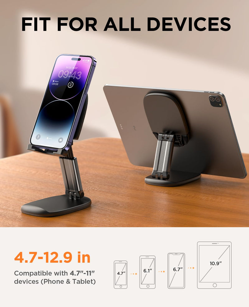 [Australia - AusPower] - JOYROOM Foldable Phone Stand for Desk, Angle ＆ Height Adjustable Tablet Holder, [Thick Case Friendly] Cell Phone Stand, Compatible with iPhone 14 Pro Max Mini, 13 12 11 XR X, iPad, All Smartphone Black 