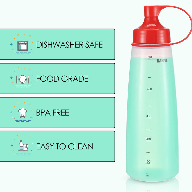 [Australia - AusPower] - oiununo Squeeze Bottles Wide Mouth - Pack of 2 Condiment Bottle Squeeze BPA free for Chunky Sauces, Resin, Crafts, Condiment Squeeze Bottles 550 mL/19 oz. (Red) Red*2 