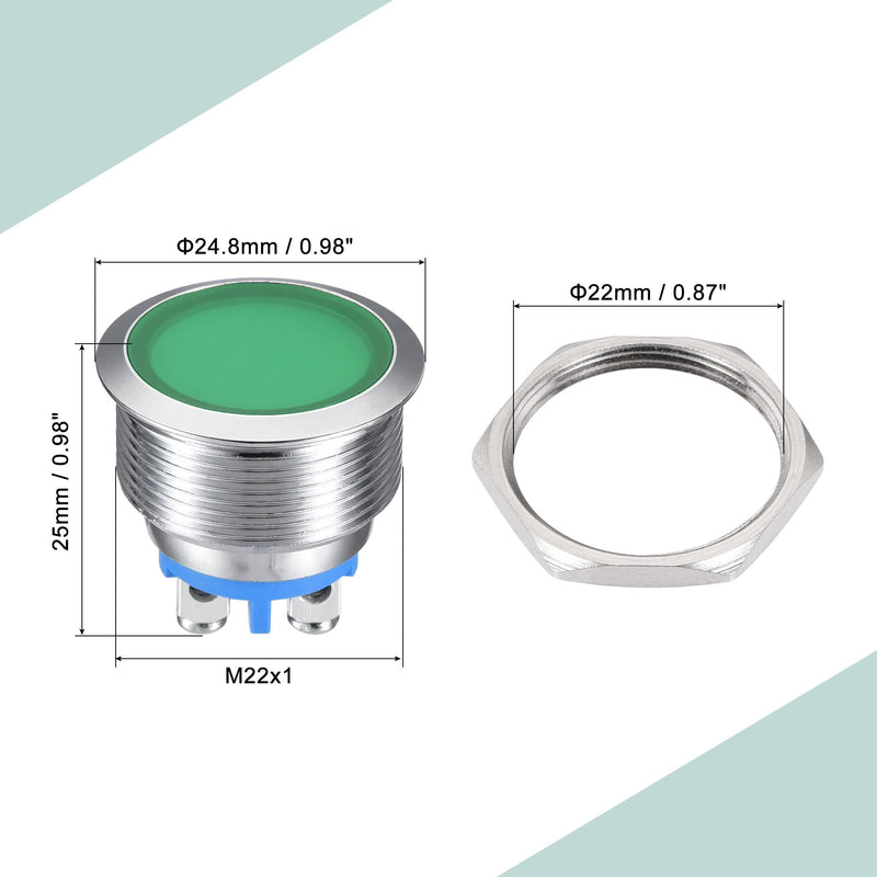 [Australia - AusPower] - MECCANIXITY Indicator LED Light 110V 22mm M22 Panel Mount Metal Waterproof Signal Lamp with O Ring, Green Pack of 2 