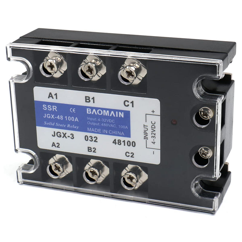 [Australia - AusPower] - Baomain 3 Phase Solid State Relay JGX-48100A 4-32 VDC Input 480VAC 100 Amp Output DC/AC 