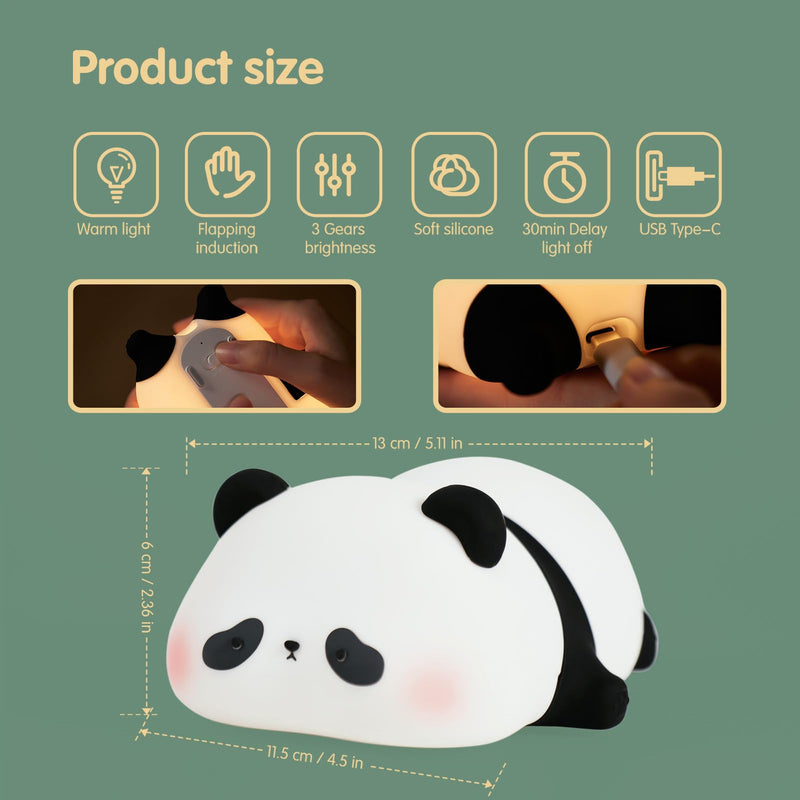 [Australia - AusPower] - VTIGER Panda Night Light for Kids, Rechargeable LED Touch Cute Lamp, Food Grade Silicone, 3 Modes Squishy Panda Night Lamp, Cute Night Light for Nursery Baby Room, Nice Gifts for Kids Girls Boys 