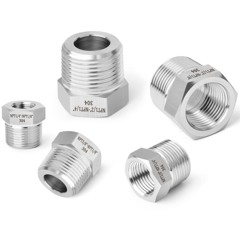 [Australia - AusPower] - TAISHER 10PCS Forging of 304 Stainless Steel Reducer Hex Bushing Pipe Fittings Kit, Male NPT to Female NPT, Reducing Pipe Adapter Fitting with Thread Protection Caps 
