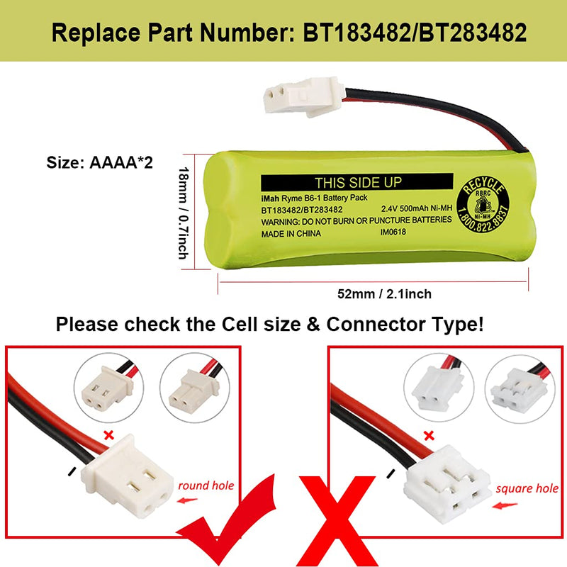 [Australia - AusPower] - iMah BT183482/BT283482 2.4V 500mAh Ni-MH Cordless Phone Battery Compatible with VTech DS6401 DS6421 DS6422 DS6472 LS6405 LS6425 LS6426 LS6475 LS6476 Handset, Pack of 3 3-Pack BT183482/BT283482 500mAh Batteries 