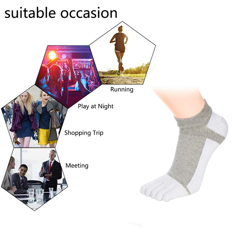 [Australia - AusPower] - VWELL Toe Socks for Men Women Ankle Cotton Five Fingers Socks Low Cut Athletic Running Socks 4 Pairs Size 8-11 Dark Gray,grey,white,wine 