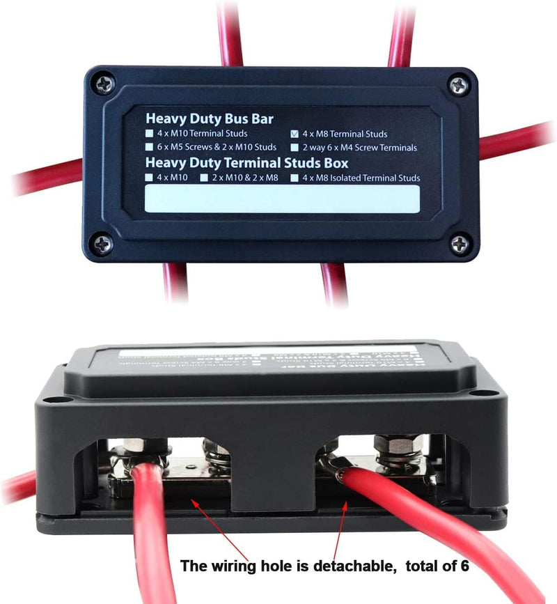 [Australia - AusPower] - Gloaso 12V- 48V DC 300 Amp Bus Bar Box Heavy-Duty Module 4X 5/16” Post Terminal Power Distribution Block, 300A Negative Bus Bar with Cover, Black Black- 300A- 4 x 5/16" ( M8) Studs 