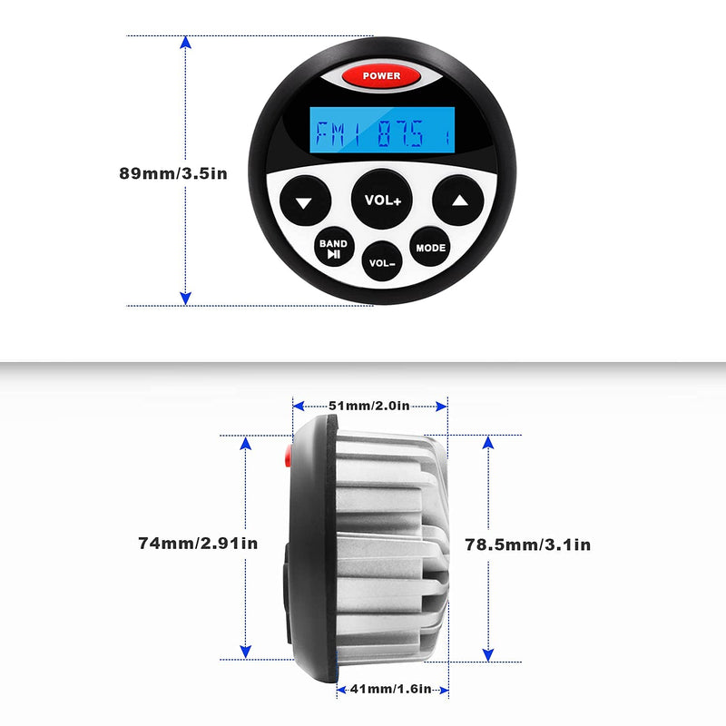 [Australia - AusPower] - GUZARE Boat Marine Stereo Receiver Bluetooth - 45 x 4 Watts Audio AM FM Gauge Waterproof Radio Tuner Streaming for Boats Golf Cart ATV UTV and Spa Hot Tubs GR304 Round Radio 