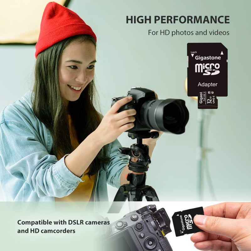 [Australia - AusPower] - Gigastone 32GB Micro SD Card with Adapter, U1 C10 Class 10 90MB/S, Full HD available, Micro SDHC UHS-I Memory Card - Full HD Video Series 32GB Full HD Video 1-Pack 