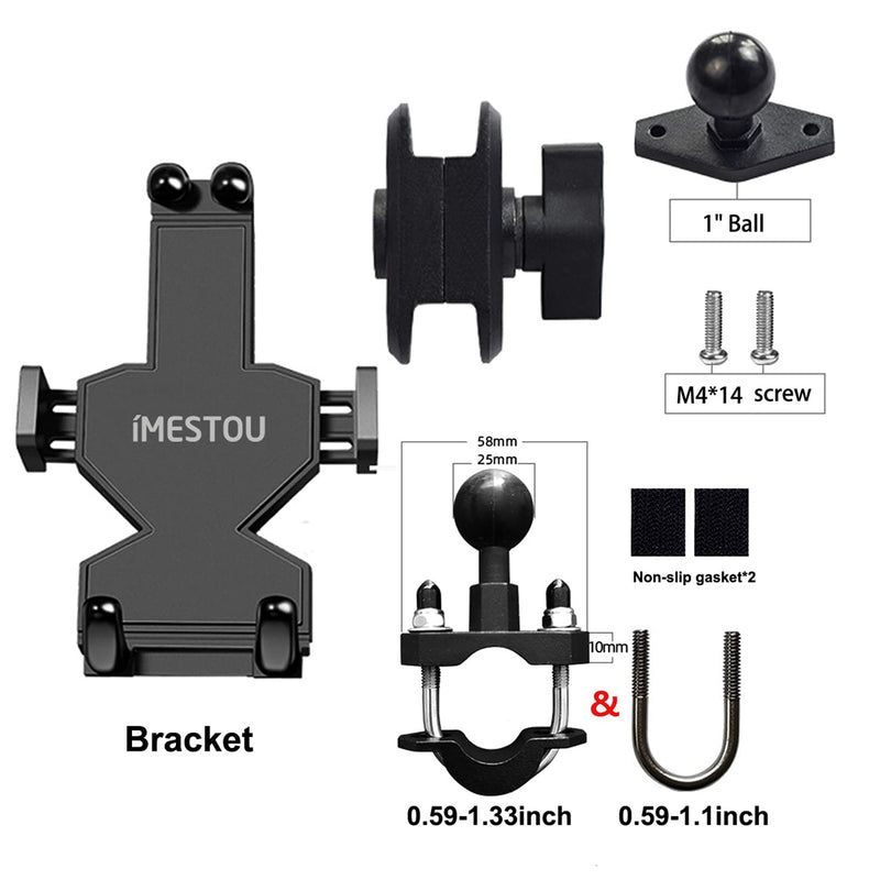 [Australia - AusPower] - iMESTOU Aluminium Motorcycle Phone Mount U-Bolt Handlebar 1" Ball Stem Cellphone Holder 360 Rotating with Length Width Adjustable Universal for Max.7.2 inch Large Phones Sturdily 