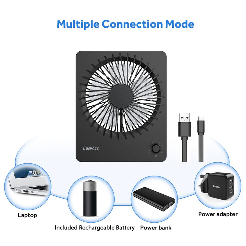 [Australia - AusPower] - Portable Desktop Battery Operated Fan, EasyAcc 6-Inch Personal Small Desk Fan, [Quiet Step-less Speed Control Fan] 160°Tilt Foldable Hanging Standing Cooling Fan for Travel Office Home Outdoor Black 