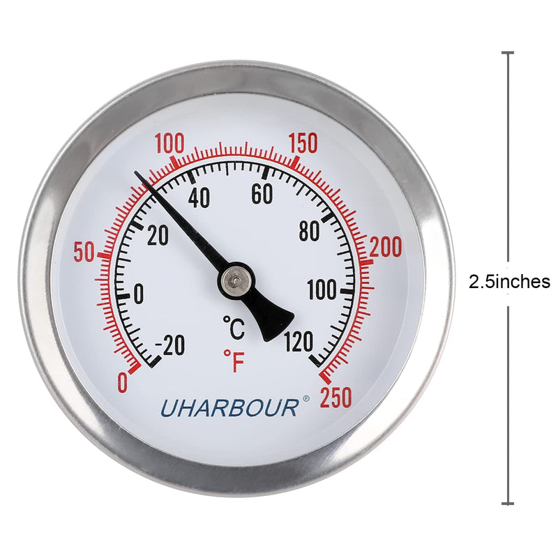 [Australia - AusPower] - Uharbour 2-1/2" Dial Water Thermometer, Bi-Metal Temperature Gauge with 1-3/4" Lead-Free Brass Stem and 1/2" NPT Back Mount, Accuracy 2% Range 0-250°F / -20-120 °C 