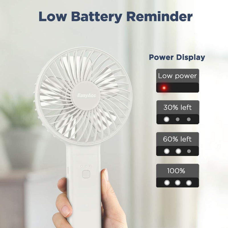 [Australia - AusPower] - Handheld Fan, EasyAcc 2022 Upgraded Portable Fan [ 4 Speed Quiet Powerful Hand Fan] 3-17 Hours Battery Operated Fan, One Touch Power Off Foldable USB Desk Fan Personal Fan for Home Travel Outdoor 3-17 Working Hours White 