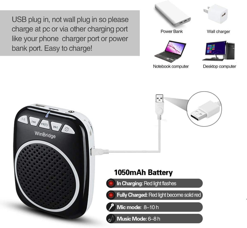 [Australia - AusPower] - WinBridge WB001 Portable Voice Amplifier with Headset Microphone Personal Speaker Mic Rechargeable Ultralight for Teachers, Elderly, Tour Guides, Coaches, Presentations, Christmas Gift Teacher 