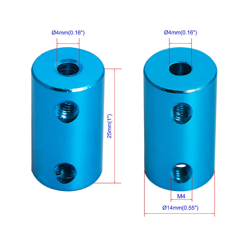 [Australia - AusPower] - Aopin 4mm to 4mm Rigid Couplings Set Screw Shaft Stepper Motor, Length 25mm / 1" Motor Coupler Connector Rigid with Screw for 3D Printer, RC Robot, Car Model Shaft, CNC Machine, DIY Encoder 2 Pcs 4 to 4 Blue 